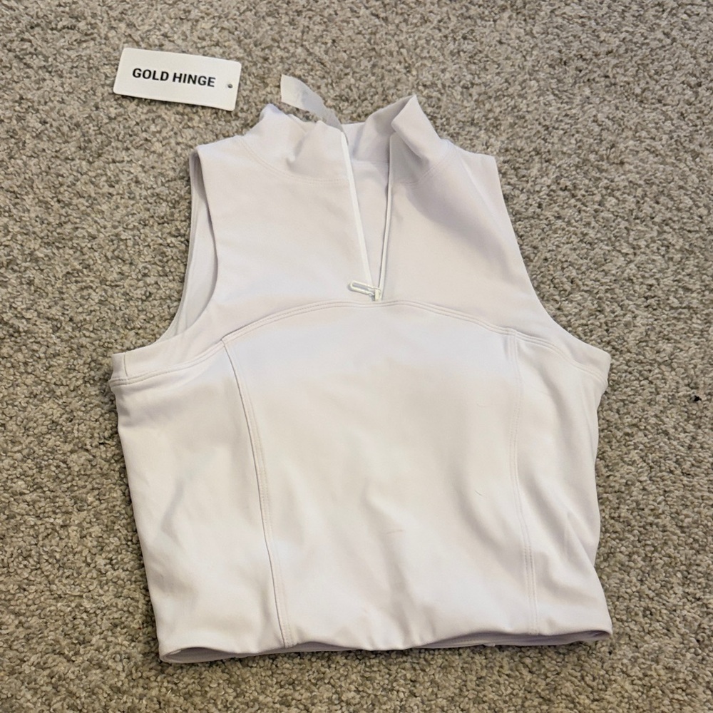 Gold Hinge White Sleeveless Zip Crop Top
